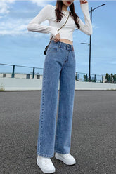 Lange, einfarbige Slim-Fit-Jeans mit hoher Taille